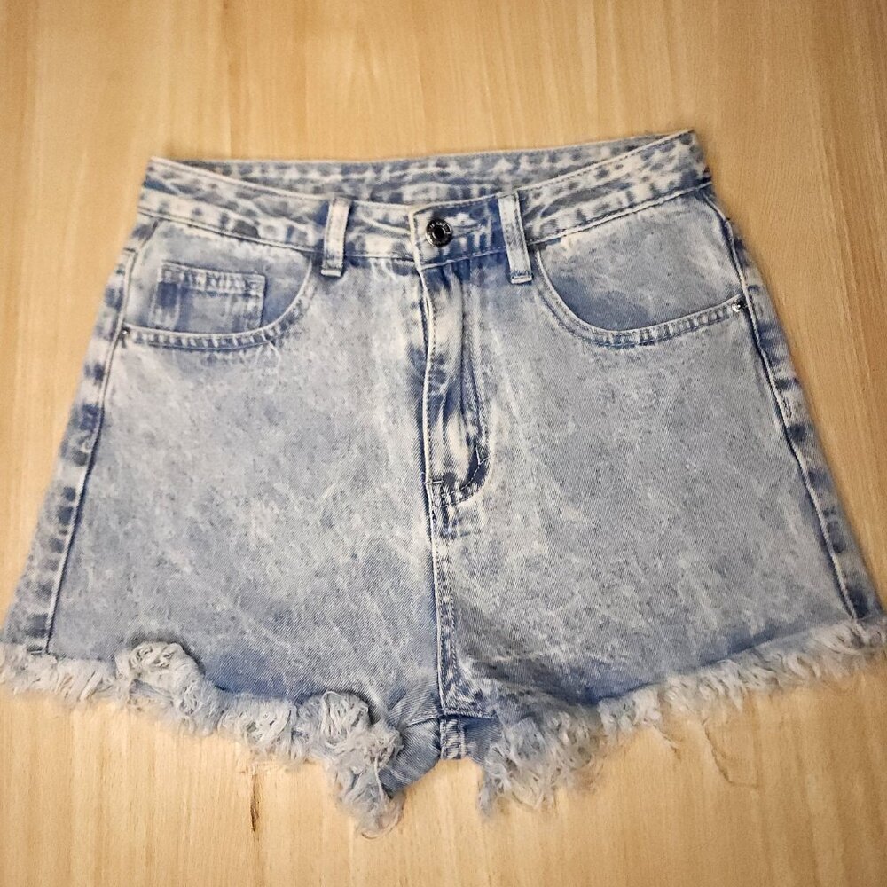 Shein Womens Light Wash High Waist Distressed Denim Shorts 2